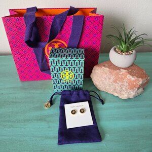 Tory Burch black and gold enamel logo stud earrings. 🖤💛